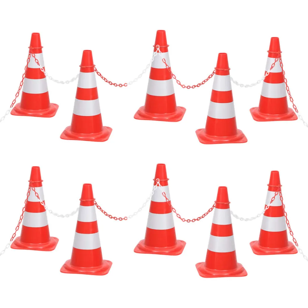 Kegelset met ketting 10 m rood en wit