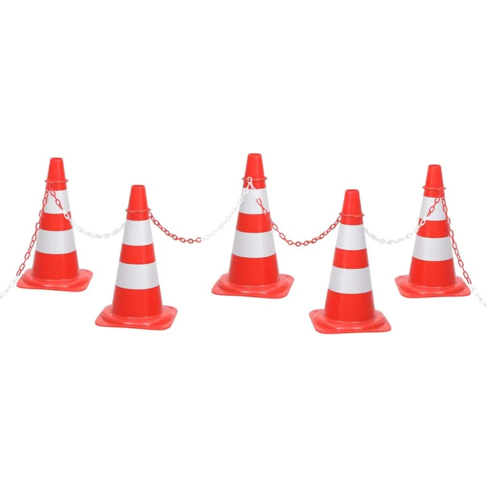 Kegelset met ketting 10 m rood en wit