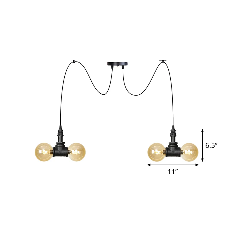 4/6/12 lampen Meervoudig hangende lamp industriële bol amberkleurige glazen swag plafondhanglamp zwart