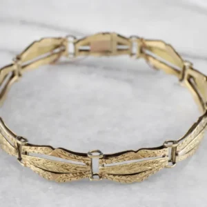 Engraved Antique Verguld Panel Link Bracelet