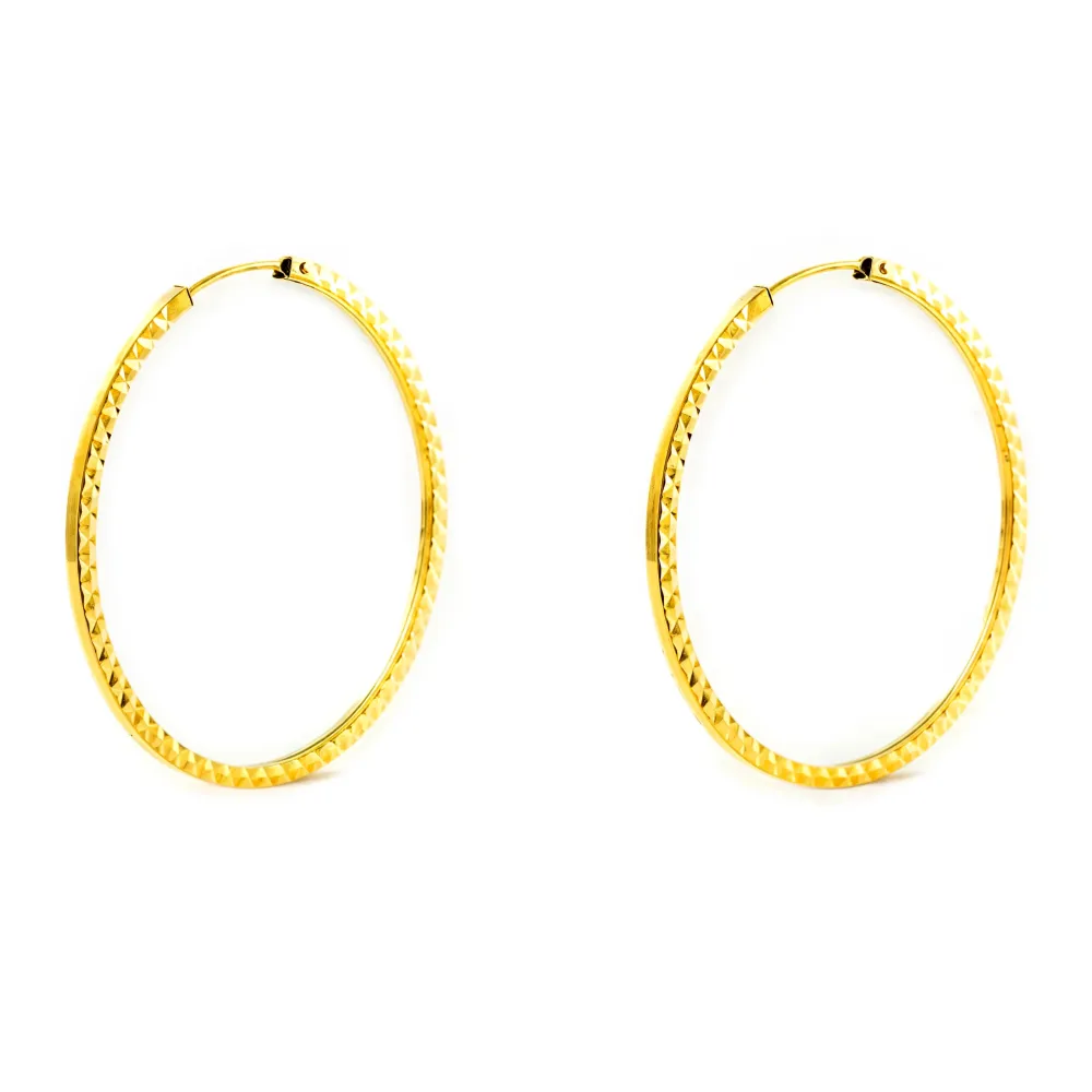 18ct Yellow Gold Square Carved Hoop Earrings 40 x 1.5 mm
