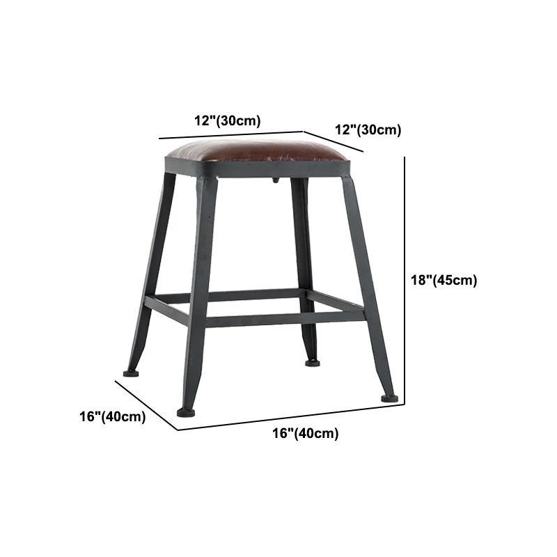 Industrial Metalen Barstool Faux Leather Backless Counter Stool Iorn 4 Legs