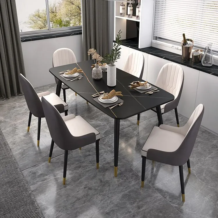 Industrial Sintered Stone Table Restaurant Rectangle Zwart Kitchen Table 4 Legs 47