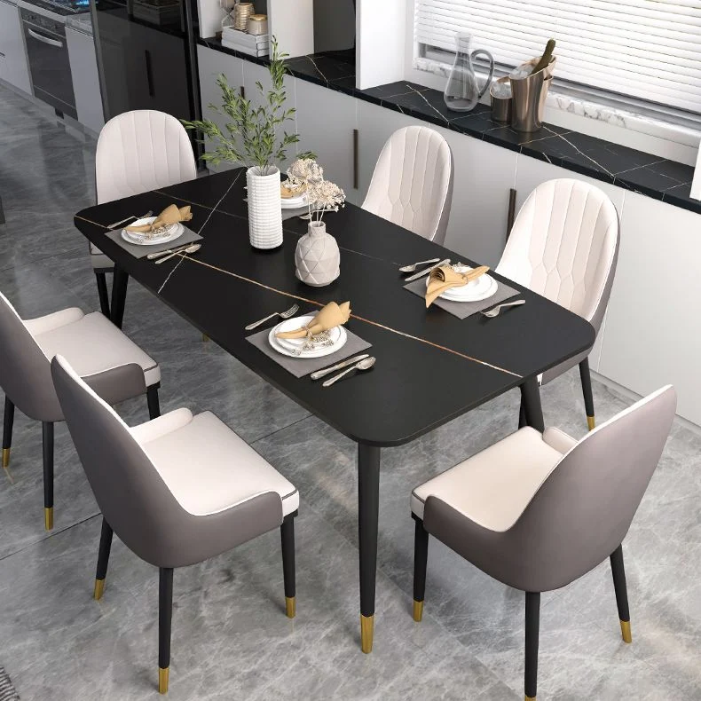 Industrial Sintered Stone Table Restaurant Rectangle Zwart Kitchen Table 4 Legs 47