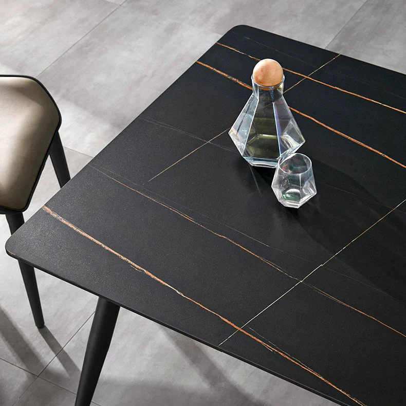 Industrial Sintered Stone Table Restaurant Rectangle Zwart Kitchen Table 4 Legs 47