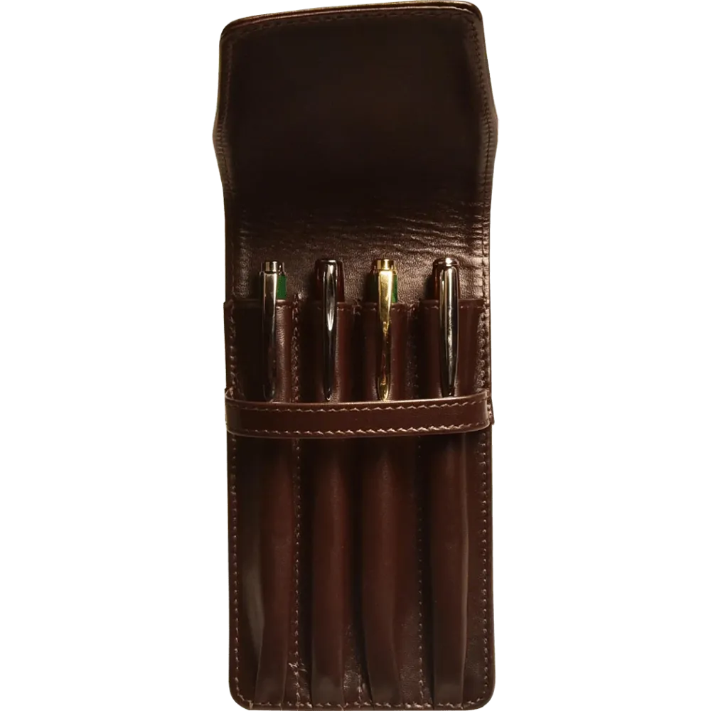 Industrieel Zwaar Belast Aston Leather Taupe Finger Style Quad Pen Case