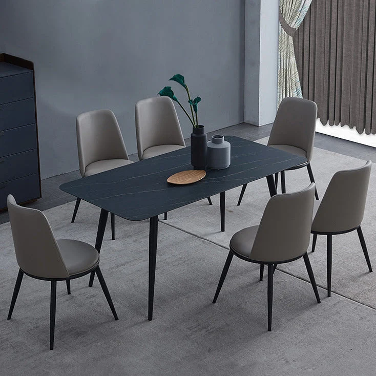 Metal Industrial Rectangle Dining Table Zwart Sintered Stone Table 4 Legs 51