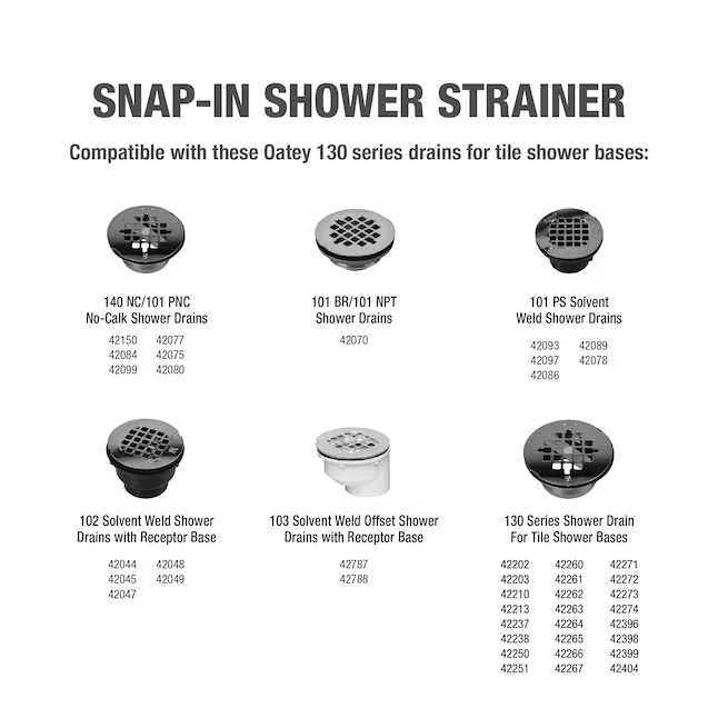 Oatey 4-1/4- Snap-Tite Round Effen Black Strainer | Hoge treksterkte | Weerbestendig