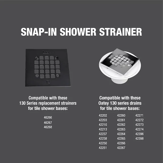 Oatey 4-1/4- Snap-Tite Square Doffe Black Strainer