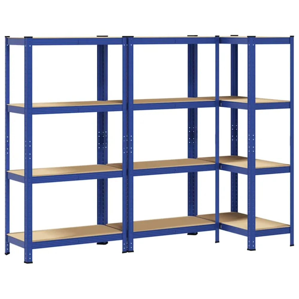 Opbergrekken 3 st 4-laags staal en bewerkt hout blauw geel verzinkt