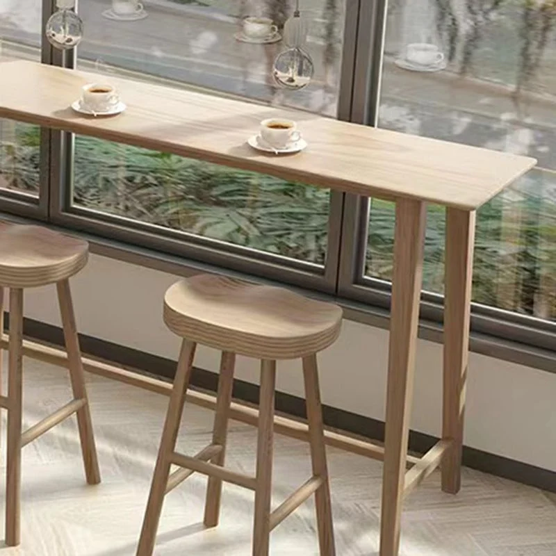 1/4 Pieces Modern Rectangle Massief Wood Pub Table High Stools None
