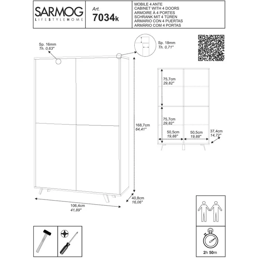 RVS bout Mobile wardrobe 4 push-pull doors and 4 shelves, cement structure finish / Calacatta marble front finish Sarmog
