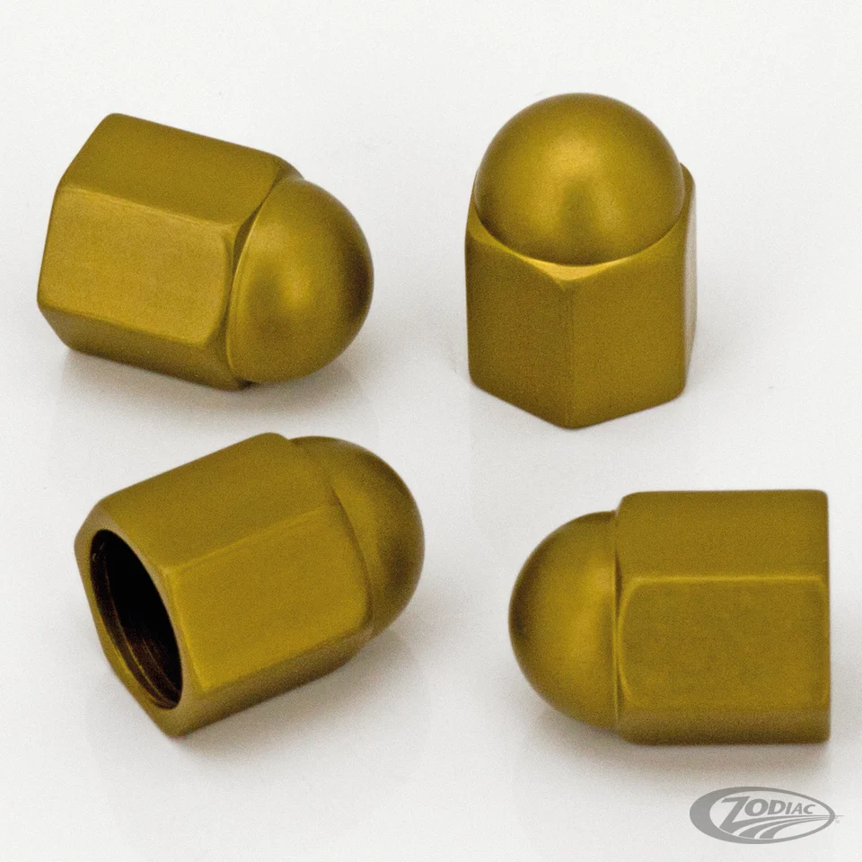 Titanium bout 4Pck AcornNut Design Valve Stem Cap Gouden Harley-Davidson