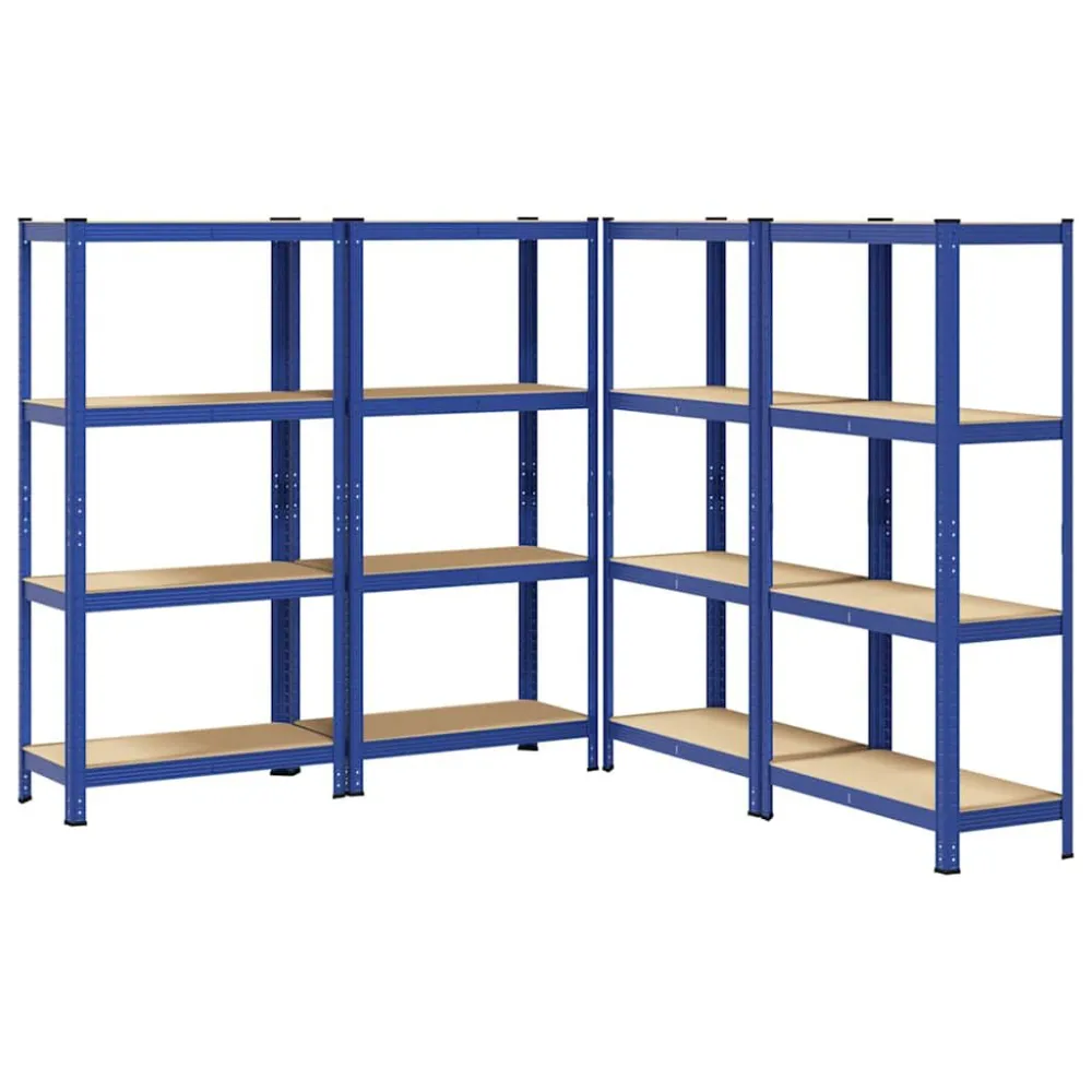 Verzinkte bout Opbergrekken 4-laags 4 st staal & bewerkt hout blauw