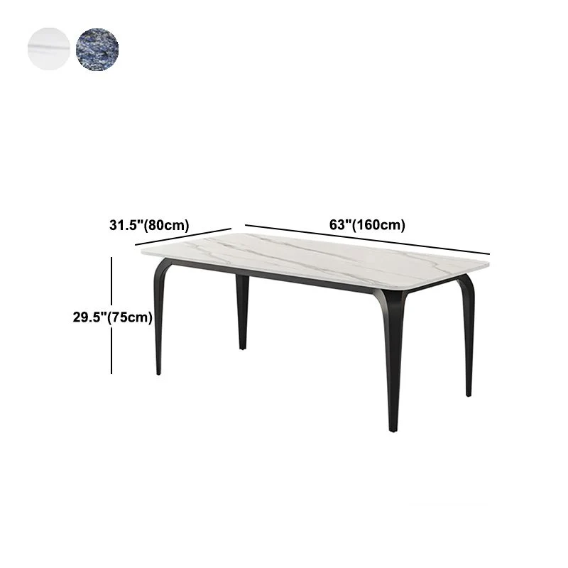 Zwart 4 Legs Dining Table Rectangle Industrial Dinette Table Stone Top 47