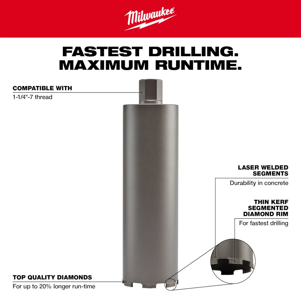 Milwaukee Tools 4" Diamond Ultra Dry Core Bit 48-17-0140 voor constructiedoeleinden