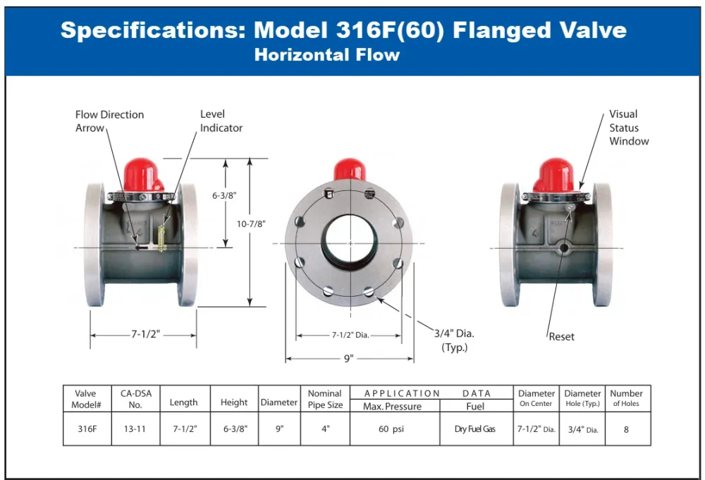 Pacific Seismic Products 316F Series 4" 60PSI Horizontal Inlet Flanged High Pressure Earthquake Gas Shut-Off Valve