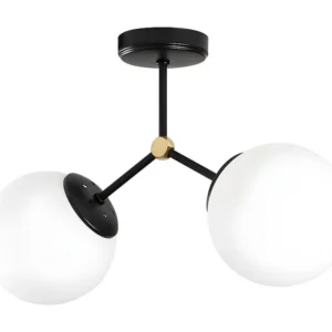 Metalen plafondlamp met 2 bollen DAMAR - L. 44 x H. 28 cm - Zwart en goudkleurig - Koop nu topkwaliteit tegen kortingsprij...
