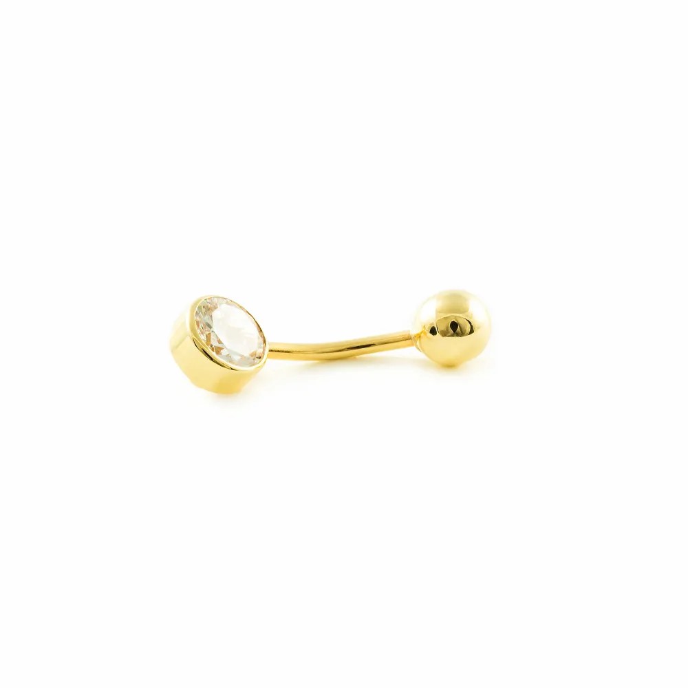 18K Yellow Gold Round Cubic Zirconia 6mm Shiny Belly Button Piercing
