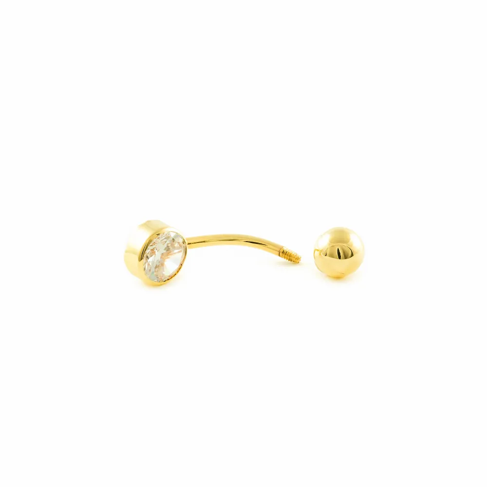 18K Yellow Gold Round Cubic Zirconia 6mm Shiny Belly Button Piercing