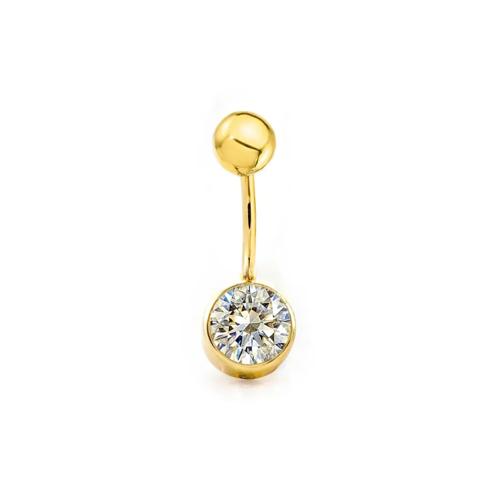 9ct Yellow Verguld Round Belly Button Piercing 6 mm Zirconia Shine