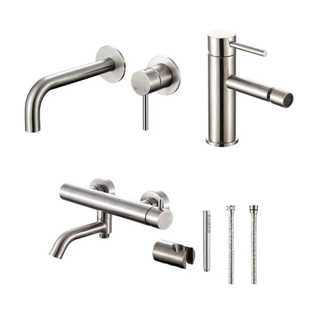 Composition built- mixers washbasin, bidet, and bathtub TriaSix series strookglans 316 steel voor metaalconstructies