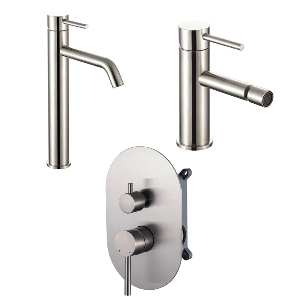 Composition mixers high washbasin, bidet and 2-way shower TriaSix series brushed 316 RVS