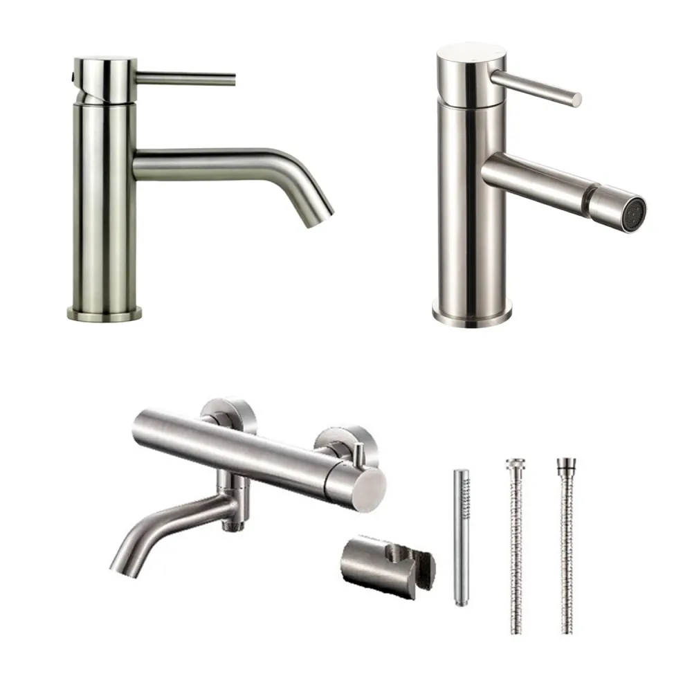 Composition mixers washbasin, bidet, and bathtub TriaSix series brushed 316 staal