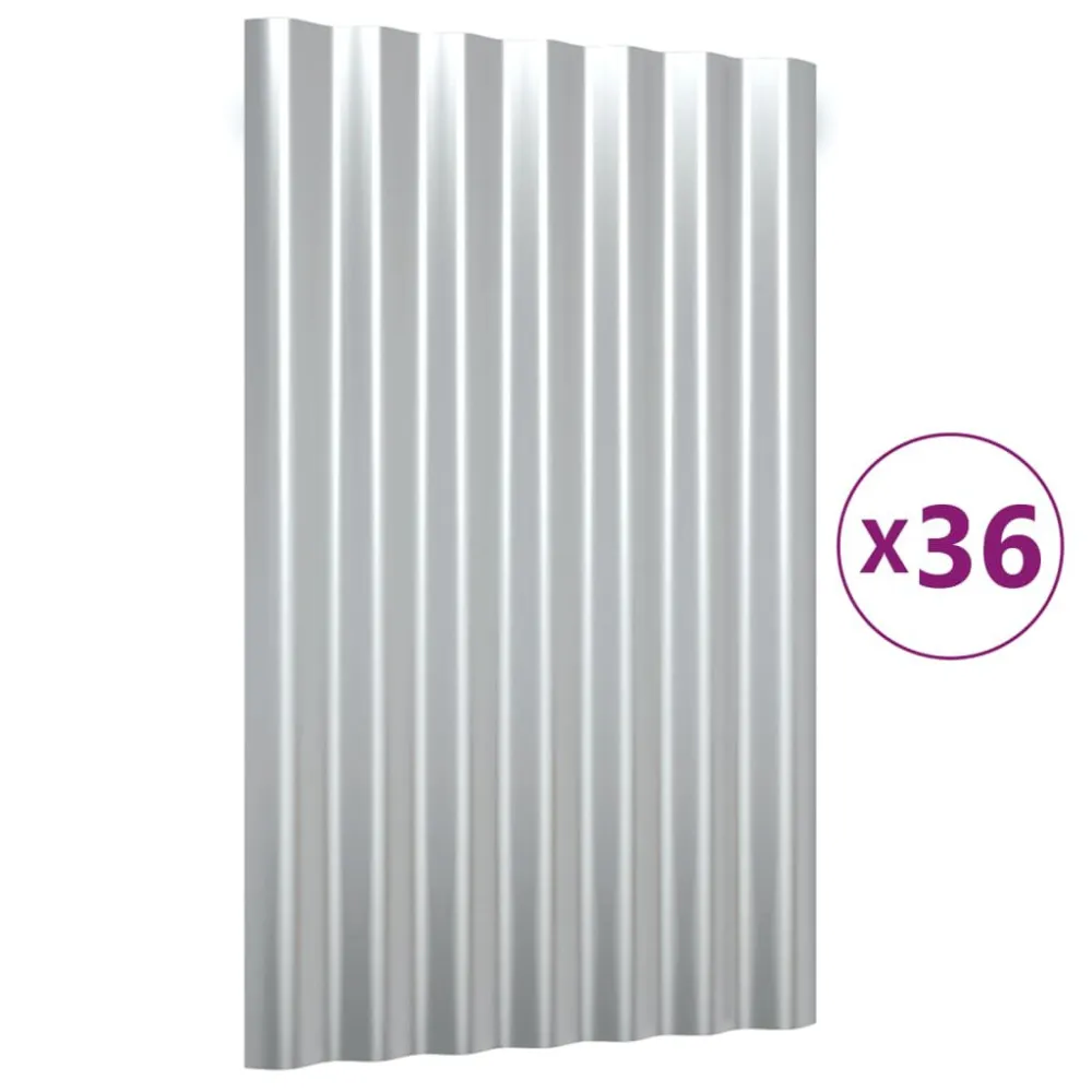 Dakpanelen 36 st 60x36 cm gepoedercoat staal zilverkleurig