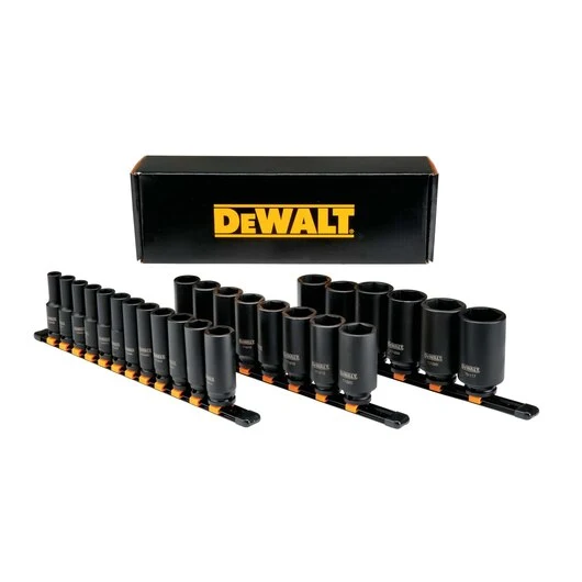 DEWALT 26 Piece 1/2 Drive Deep Metric Impact Socket Set 6 PT