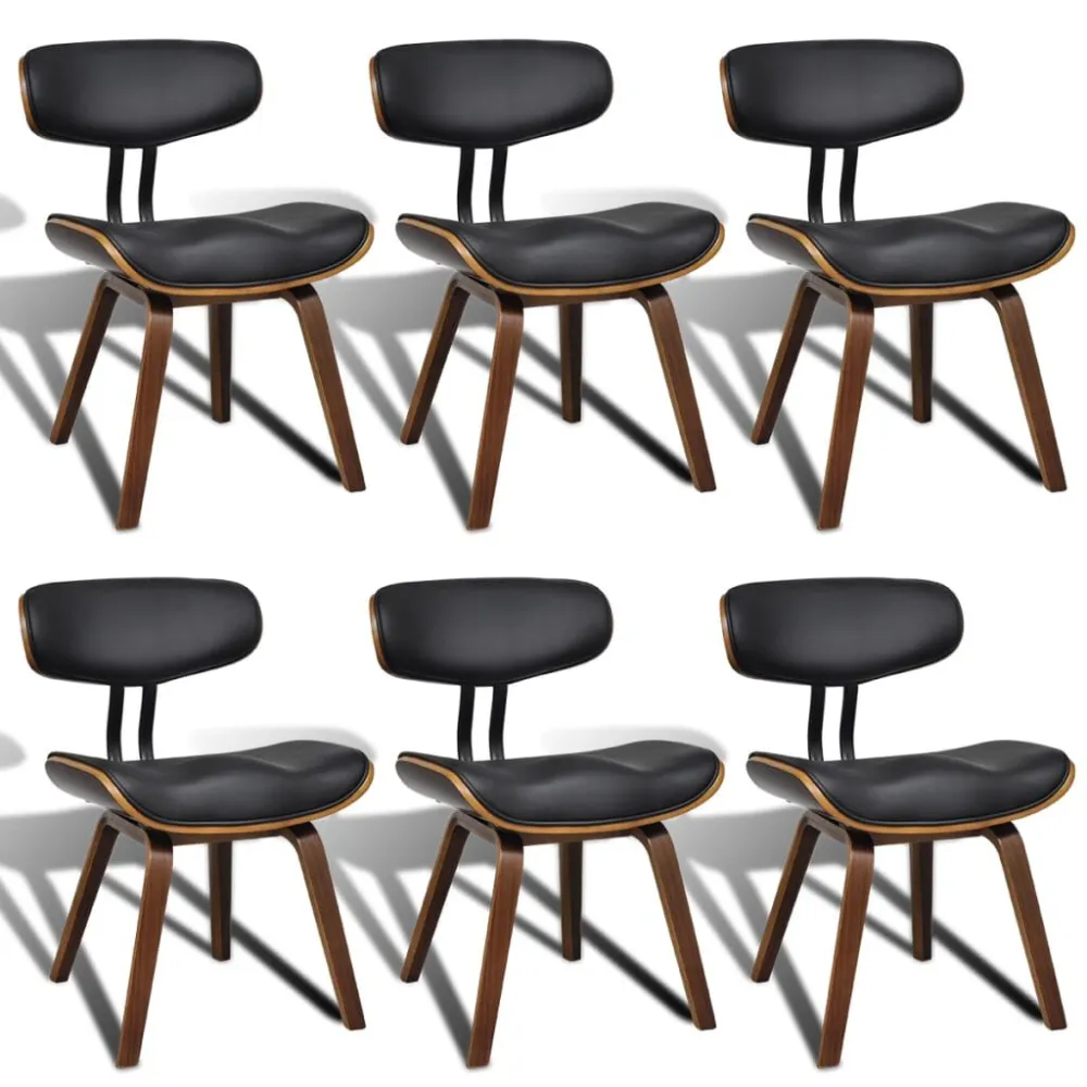 Eetkamerstoelen 6 st gebogen hout en kunstleer met conische ring