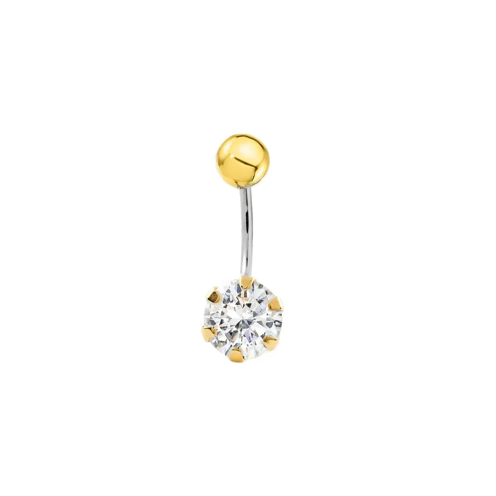 9K Gold Staal Belly Button Piercing 6 mm Cubic Zirconia Sparkle
