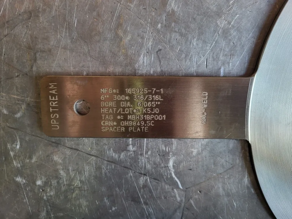 6" Paddle Orifice Plate Upstream 6.065"
