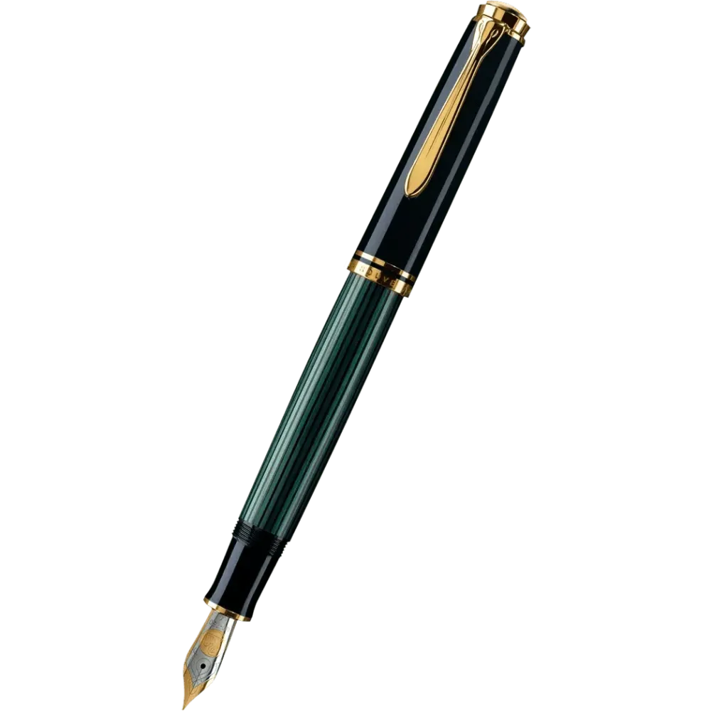 Pelikan Souveran Fountain Pen - M600 Black/Green voor hout op metaal Broad