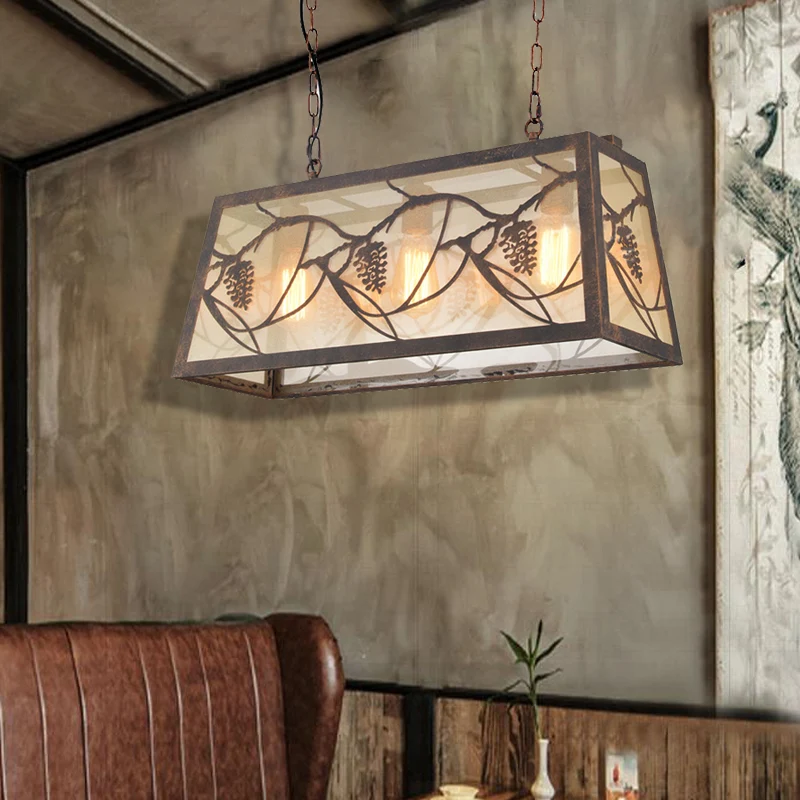 RVS bout Bronze 3/6-Light Island Light Fixture Industrial Metaal Rectangle Pendant Lighting Fabric Bronze