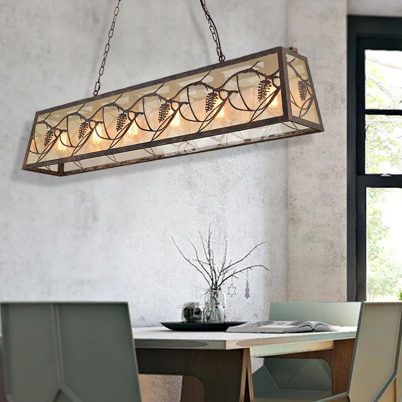 RVS bout Bronze 3/6-Light Island Light Fixture Industrial Metaal Rectangle Pendant Lighting Fabric Bronze