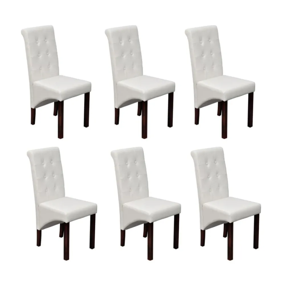 RVS bout Eetkamerstoelen 6 st kunstleer wit