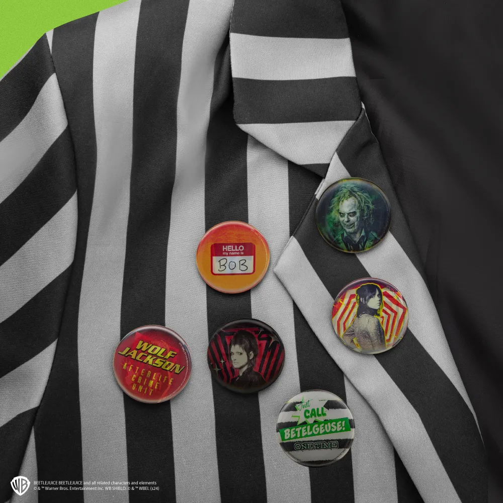 *Set 6 Beetlejuice Lenticular Badges met T-slot