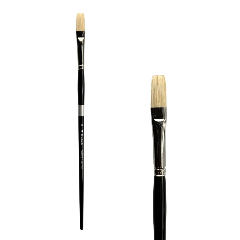 Trekell Hog Bristle Verlengd Handle Artist Brush - Size #6 Flat M6 x 30 mm - 100 stuks