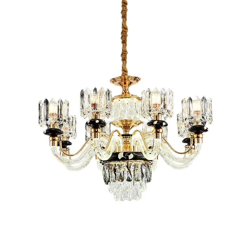 Verzinkte bout Gouden Circle Pendant Chandelier Traditional Crystal Rectangle 6/8 Bulbs Living Room Suspension Light Gold