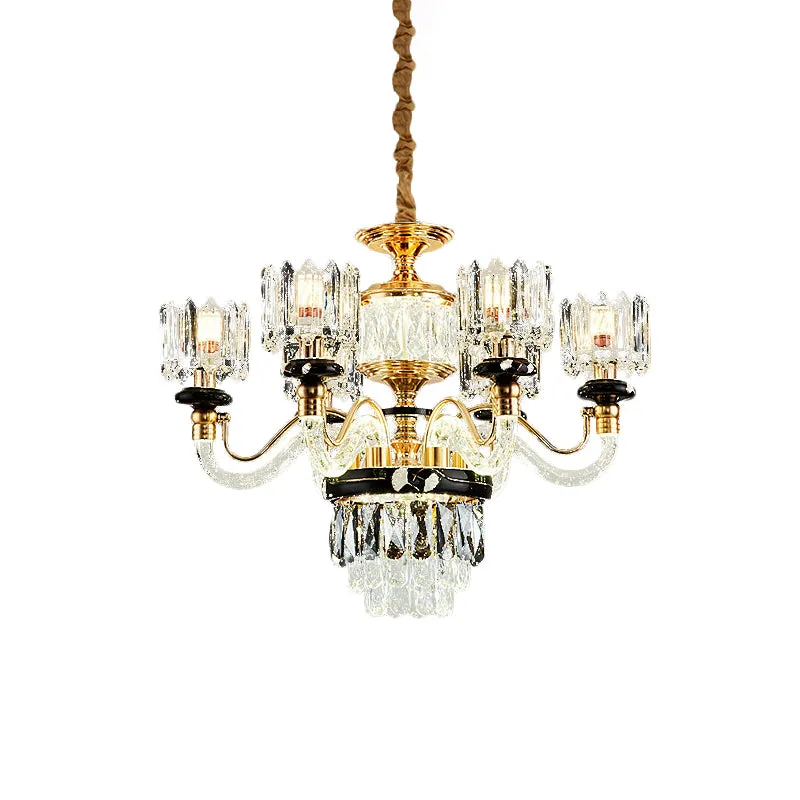 Verzinkte bout Gouden Circle Pendant Chandelier Traditional Crystal Rectangle 6/8 Bulbs Living Room Suspension Light Gold