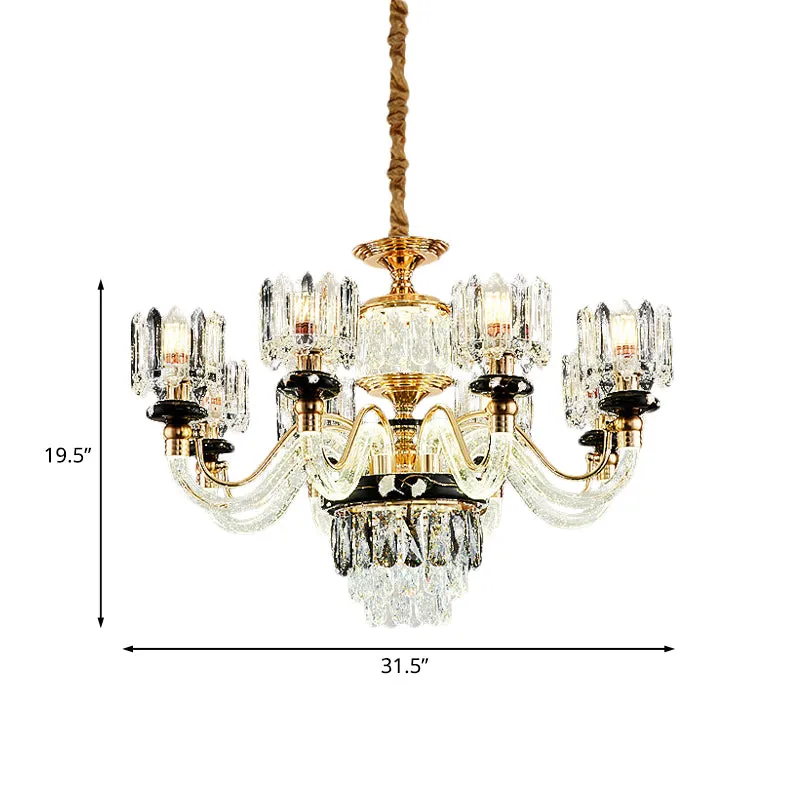 Verzinkte bout Gouden Circle Pendant Chandelier Traditional Crystal Rectangle 6/8 Bulbs Living Room Suspension Light Gold