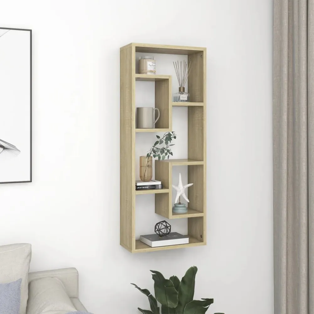 Wandschap 36x16x90 cm bewerkt hout sonoma eikenkleurig