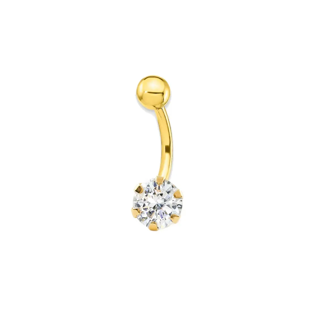 Yellow Gold 18K Navel Piercing 6 mm Cubic Zirconia Sparkle