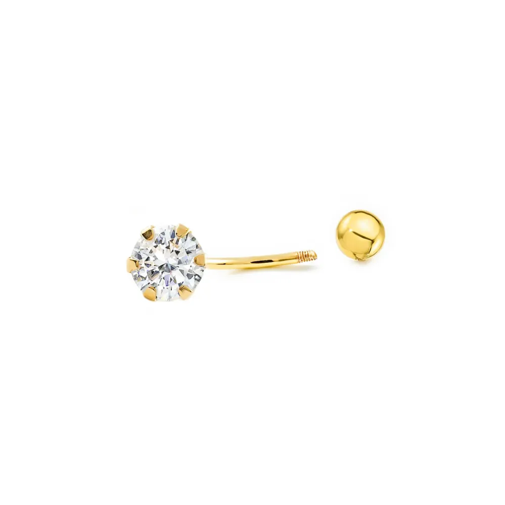 Yellow Gold 18K Navel Piercing 6 mm Cubic Zirconia Sparkle