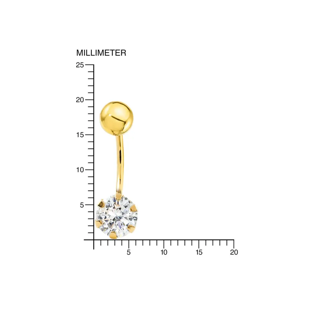Yellow Gold 18K Navel Piercing 6 mm Cubic Zirconia Sparkle
