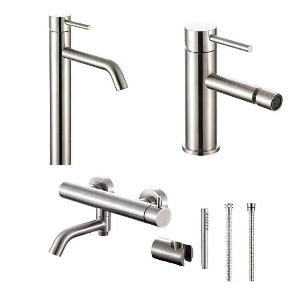 Zeskantbout Composition mixers tall washbasin, bidet, and bathtub TriaSix series brushed 316 staalsoort