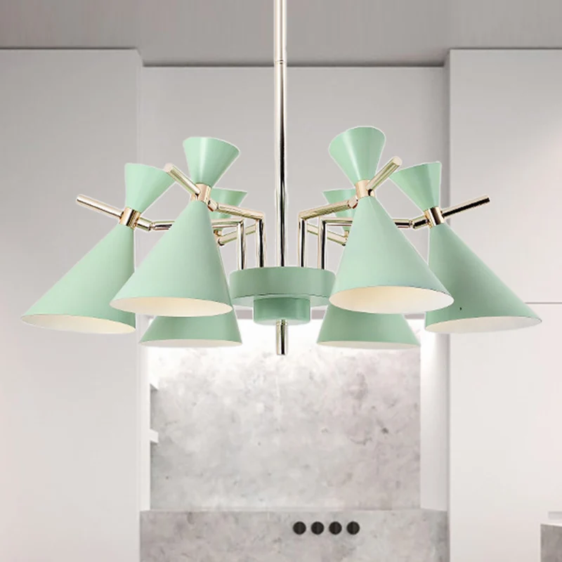 Zeskantbout Metalen hoornvormige kroonluchter, zes lampen, hanglamp Scandinavische stijl voor meisjesslaapkamer