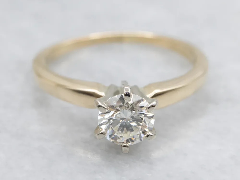 Zeskantbout Vintage GIA Gegarandeerd Diamond Six-Prong Solitaire Engagement Ring