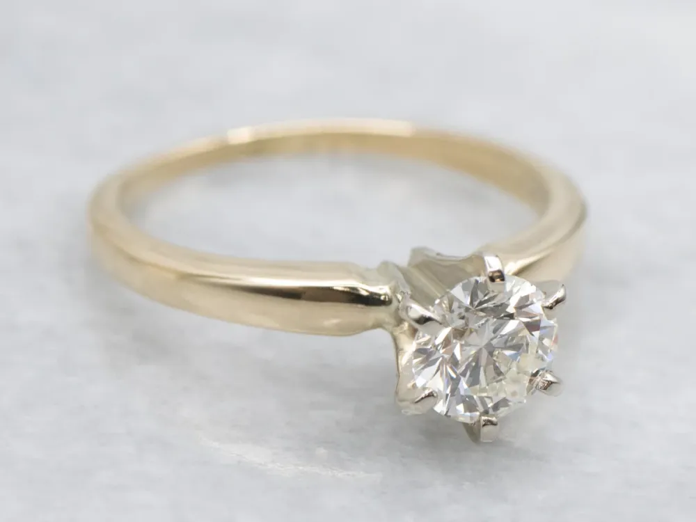 Zeskantbout Vintage GIA Gegarandeerd Diamond Six-Prong Solitaire Engagement Ring